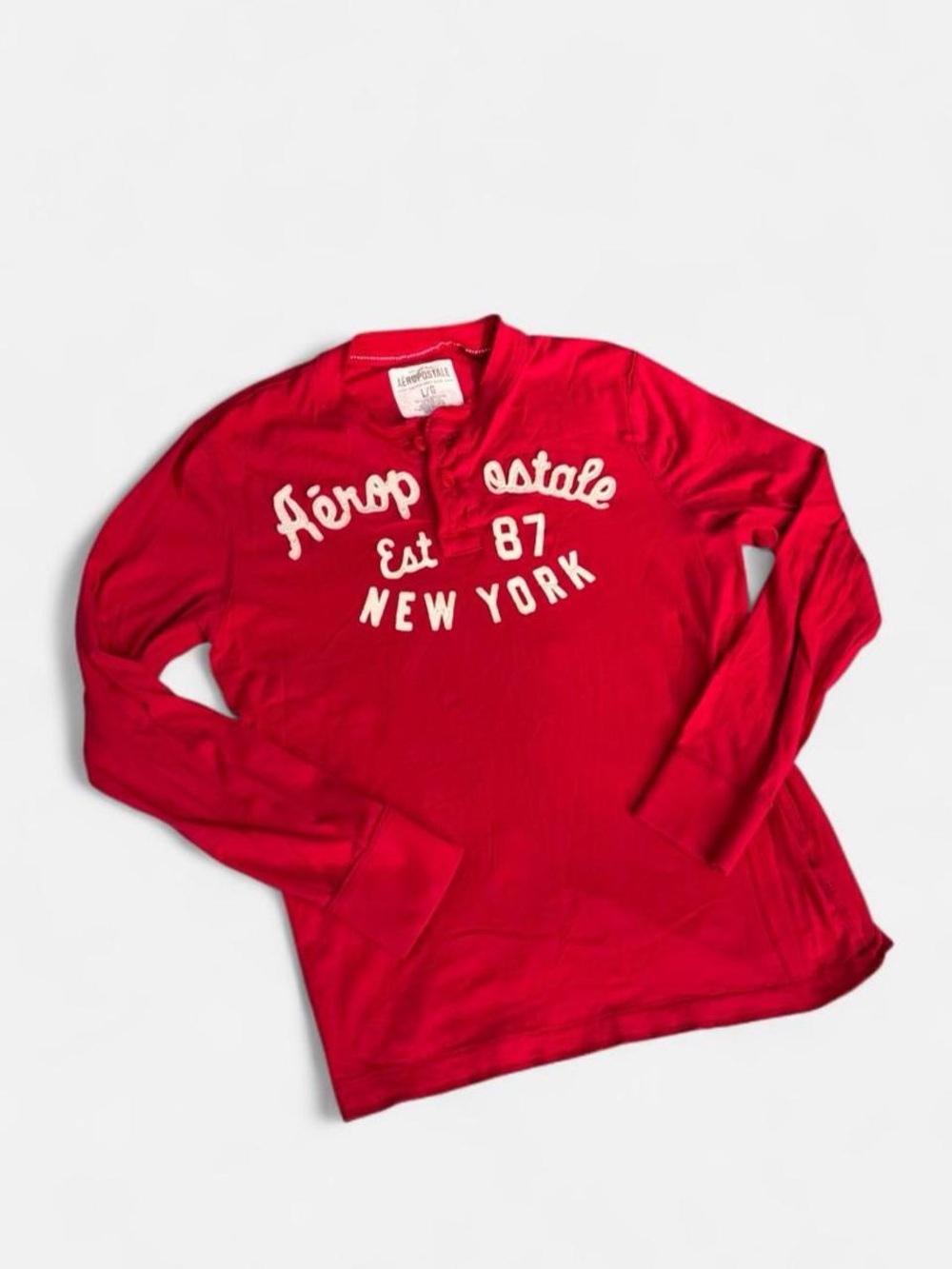 Y2k Aeropostale Red Long Sleeve Henley Graphic with White New York Print